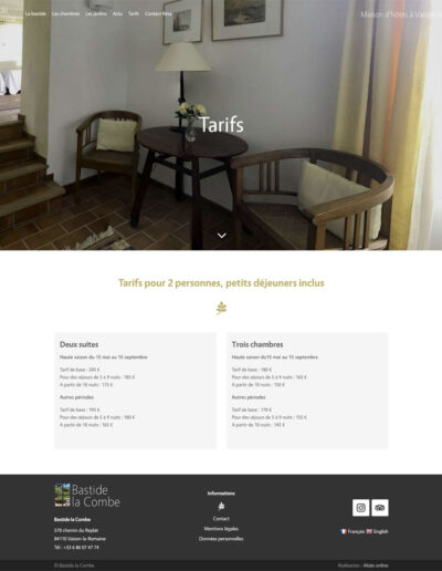 Bastide la Combe - tarifs 2023