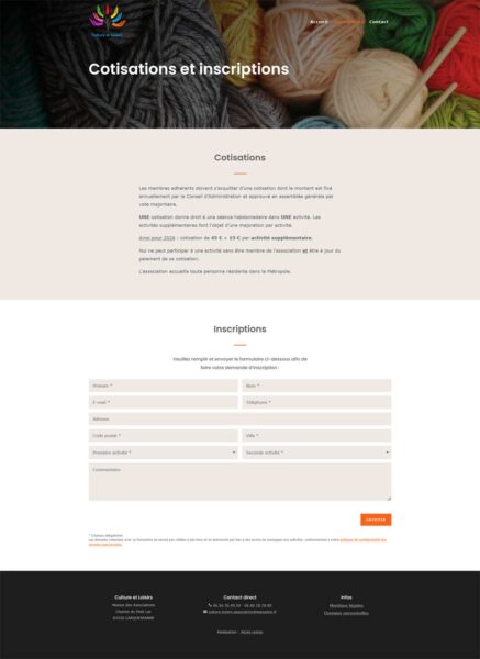 Culture et Loisirs : page formulaire inscriptions en ligne